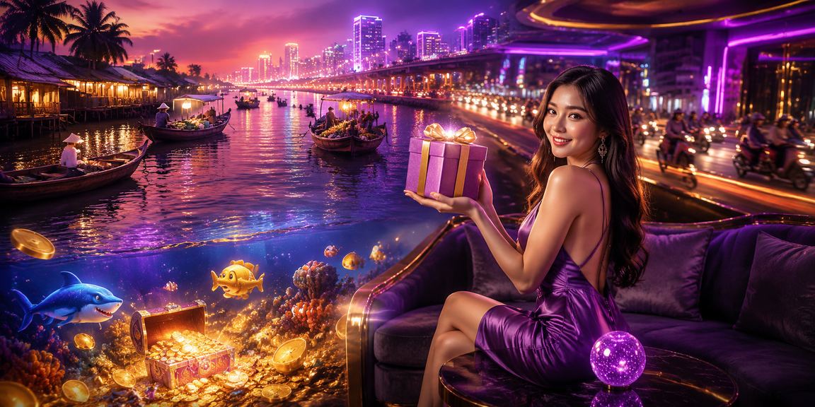 Ánh đèn neon vùng Mekong và không khí cá cược trực tuyến về đêm tại 13400